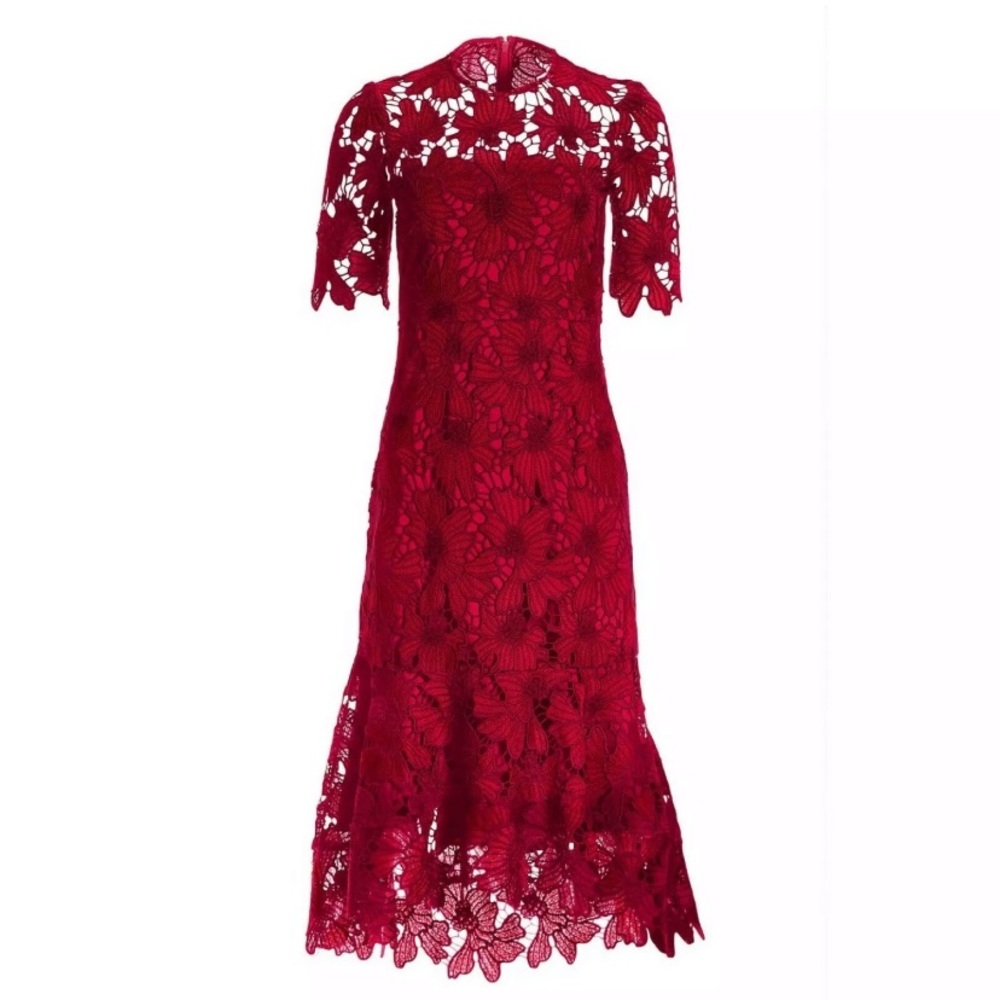 BOSTON PROPER Red Lace Cocktail Dress 0